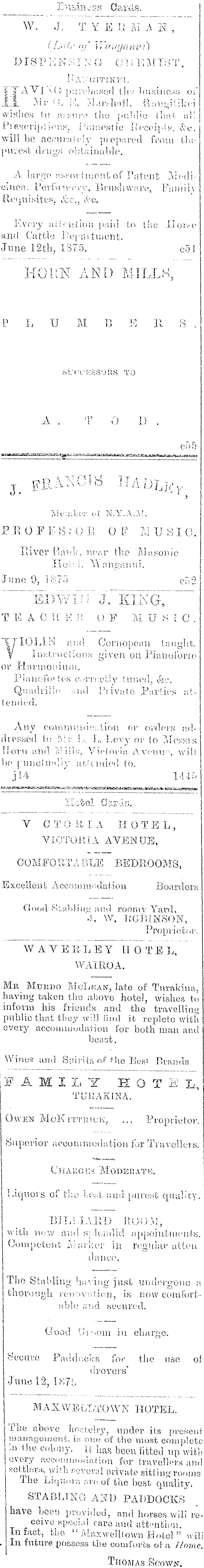 Papers Past Newspapers Wanganui Herald 11 August 1875 Page 1 Advertisements Column 3