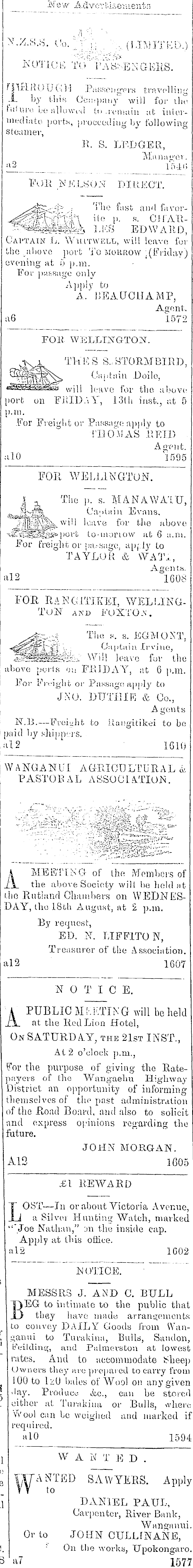 Papers Past Newspapers Wanganui Herald 12 August 1875 Page 3 Advertisements Column 3