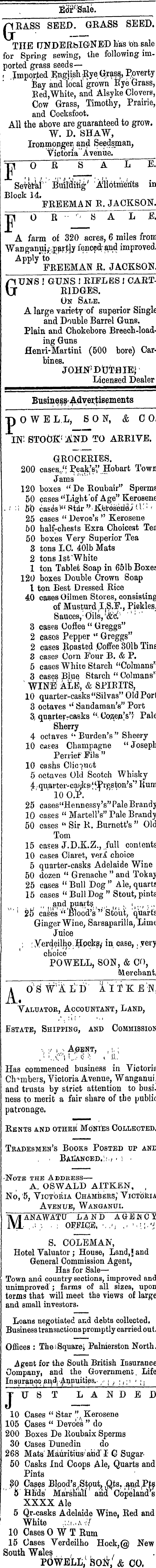 Papers Past Newspapers Wanganui Herald 23 August 1879 Page 4 Advertisements Column 3