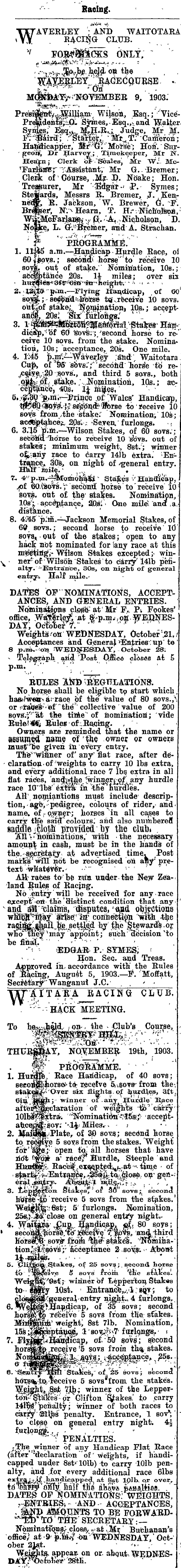 Papers Past Newspapers Wanganui Herald 23 October 1903 Page 3 Advertisements Column 1