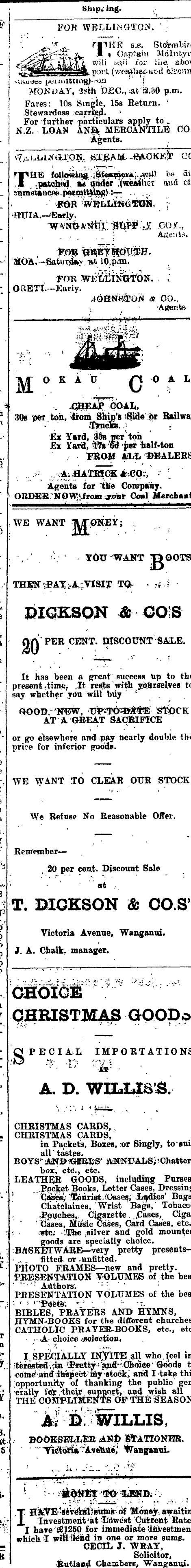 Papers Past Newspapers Wanganui Herald 26 December 1903 Page 1 Advertisements Column 2