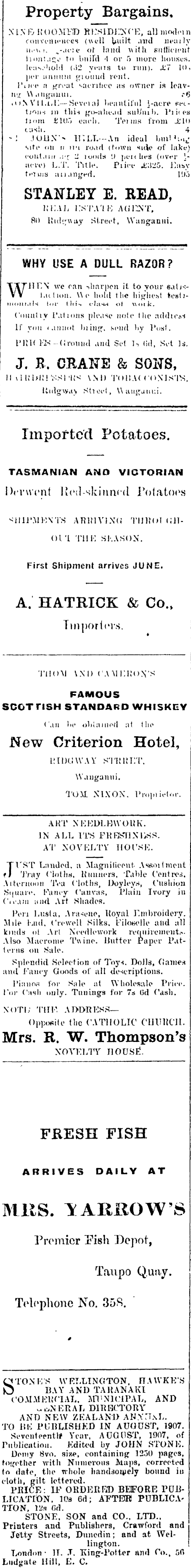 Papers Past Newspapers Wanganui Herald 29 May 1907 Page 1 Advertisements Column 5