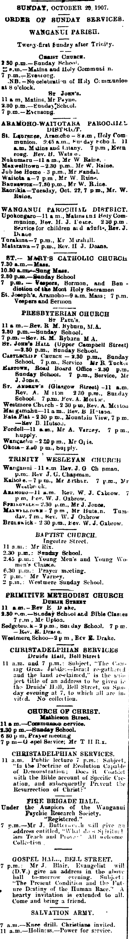 Papers Past Newspapers Wanganui Herald 19 October 1907 Church Service