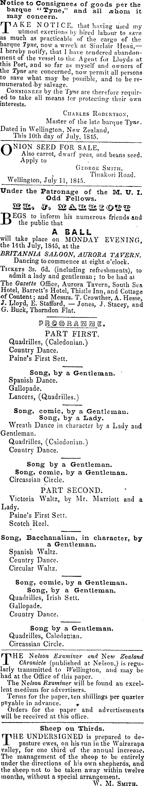 Papers Past Newspapers Wellington Independent 12 July 1845 Page 1 Advertisements Column 4