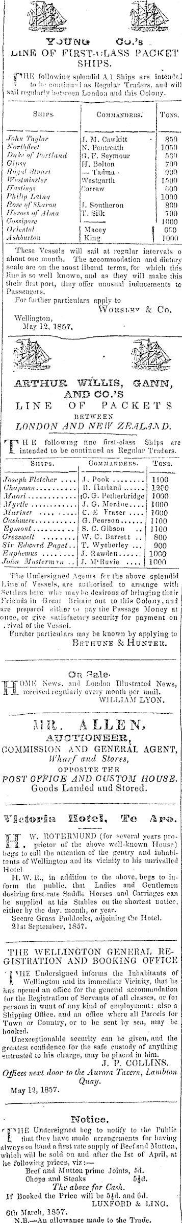 Papers Past Newspapers Wellington Independent 4 November 1857 Page 1 Advertisements Column 3