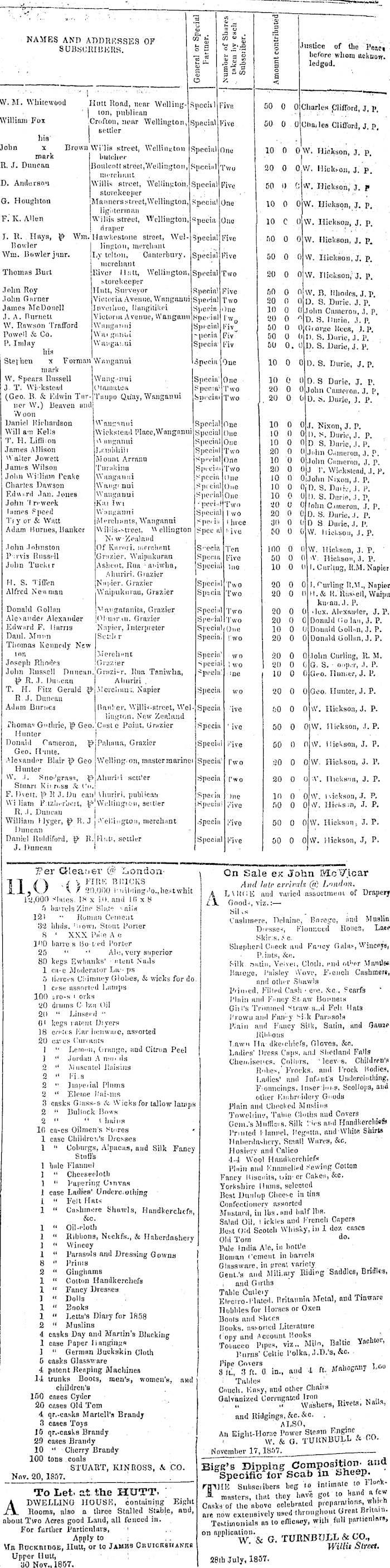 Papers Past Newspapers Wellington Independent 30 December 1857 Page 6 Advertisements Column 3