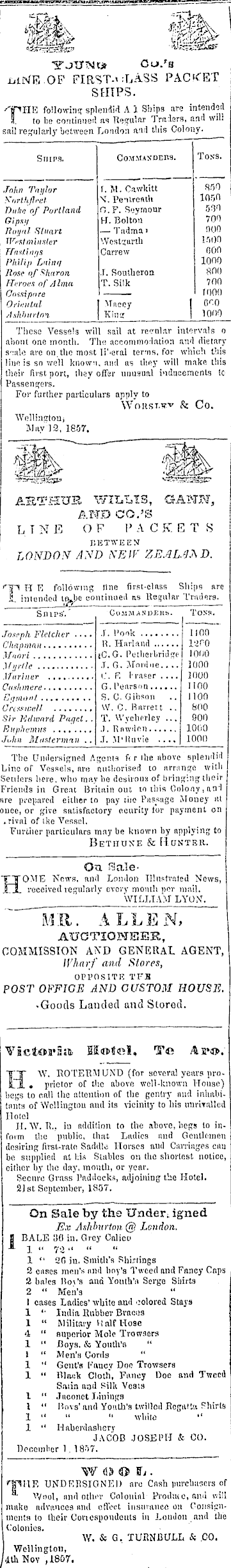 Papers Past Newspapers Wellington Independent 9 January 1858 Page 1 Advertisements Column 3