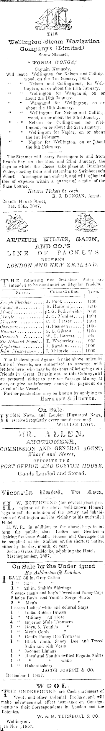 Papers Past Newspapers Wellington Independent 16 January 1858 Page 1 Advertisements Column 3