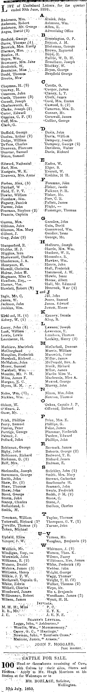 Papers Past Newspapers Wellington Independent 31 July 1858 Page 3 Advertisements Column 1