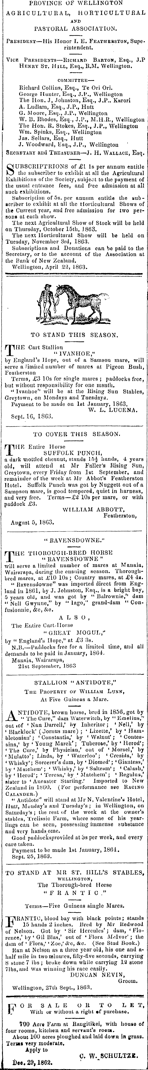Papers Past Newspapers Wellington Independent 3 October 1863 Page 1 Advertisements Column 4