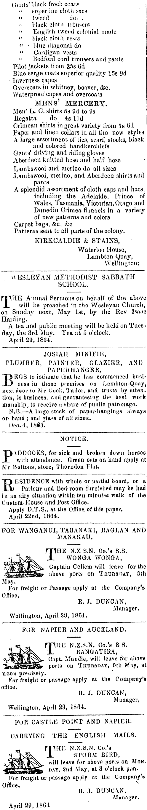 Papers Past Newspapers Wellington Independent 30 April 1864 Page 2 Advertisements Column 4