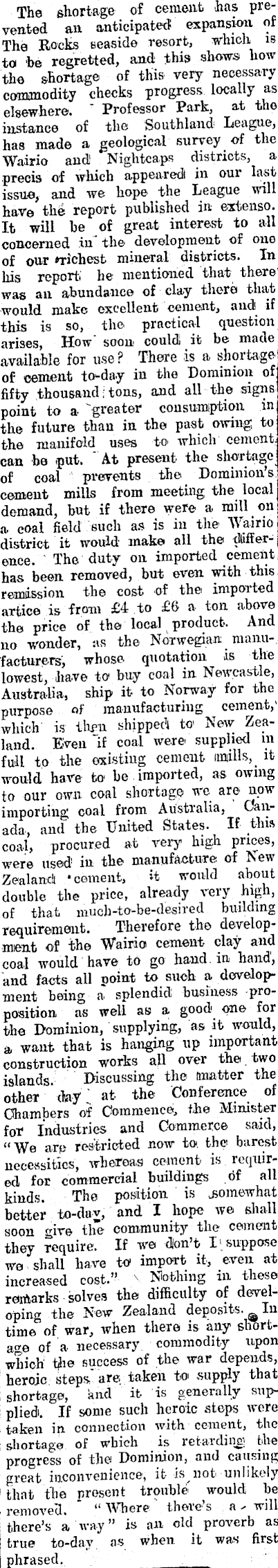 Papers Past | Newspapers | Western Star | 7 December 1920 | THE CEMENT