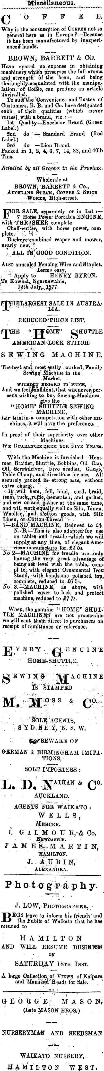 Papers Past Newspapers Waikato Times 4 October 1877 Page 4 Advertisements Column 4