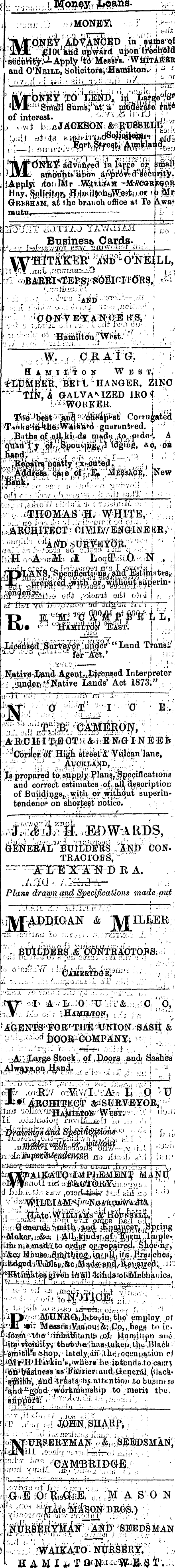 Papers Past Newspapers Waikato Times 26 January 1878 Page 1 Advertisements Column 3