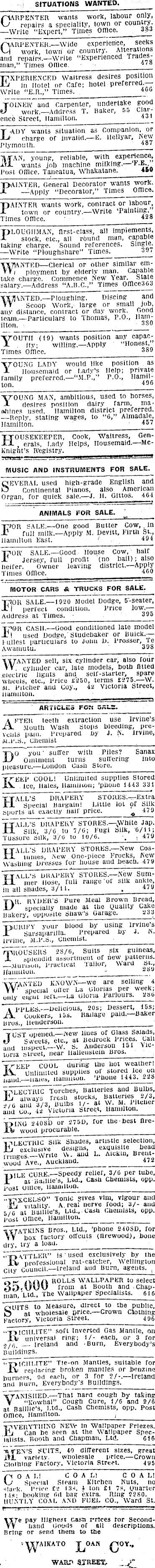 Papers Past Newspapers Waikato Times 16 November 1921 Page 1 Advertisements Column 7