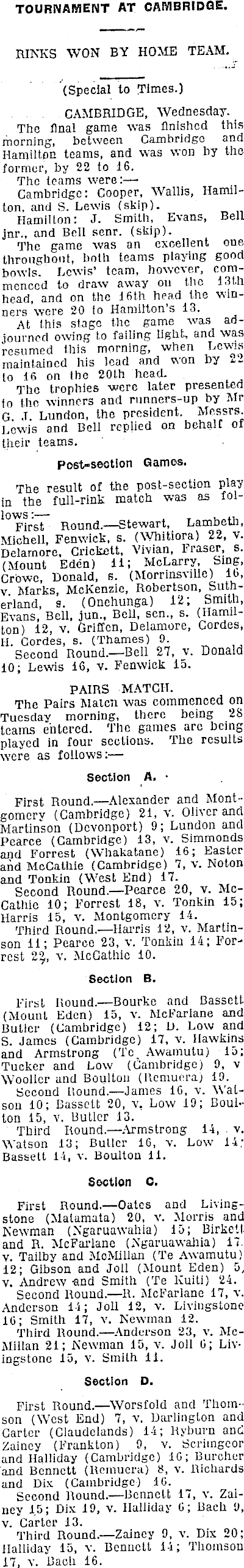 Papers Past Newspapers Waikato Times 20 April 1927 BOWLING