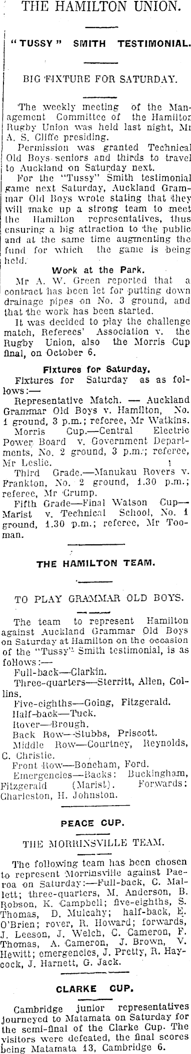 Papers Past Newspapers Waikato Times 26 September 1928 Rugby Football