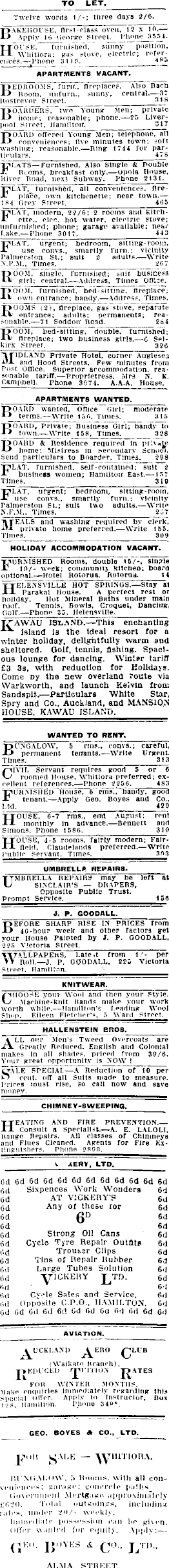 Papers Past Newspapers Waikato Times 16 July 1936 Page 1 Advertisements Column 7