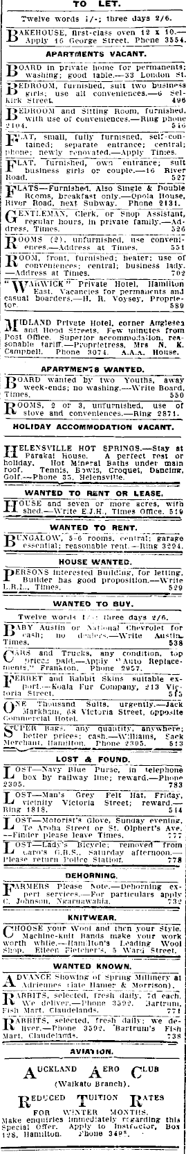 Papers Past Newspapers Waikato Times 27 July 1936 Page 1 Advertisements Column 7