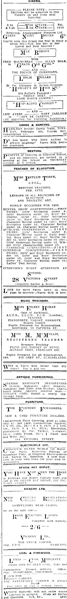 Papers Past Newspapers Waikato Times 3 February 1937 Page 1 Advertisements Column 5