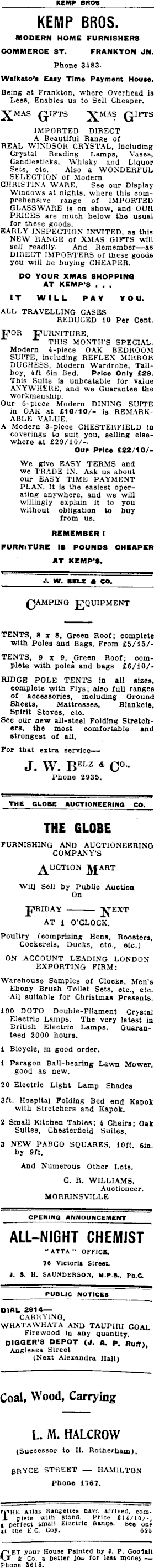 Papers Past Newspapers Waikato Times 22 December 1938 Page 2 Advertisements Column 6