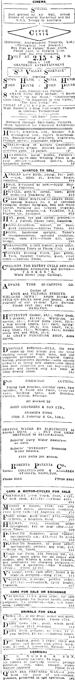 Papers Past Newspapers Waikato Times 15 April 1942 Page 1 Advertisements Column 4