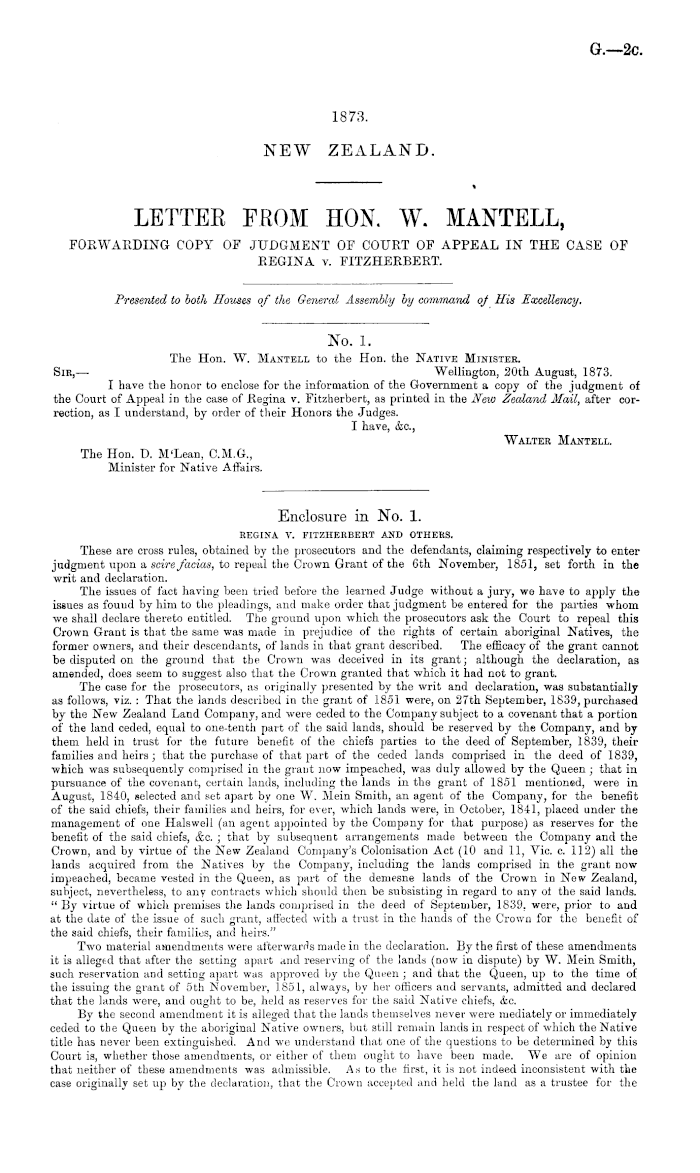 Papers Past, Parliamentary Papers, Appendix to the Journals of the House  of Representatives, 1873 Session I