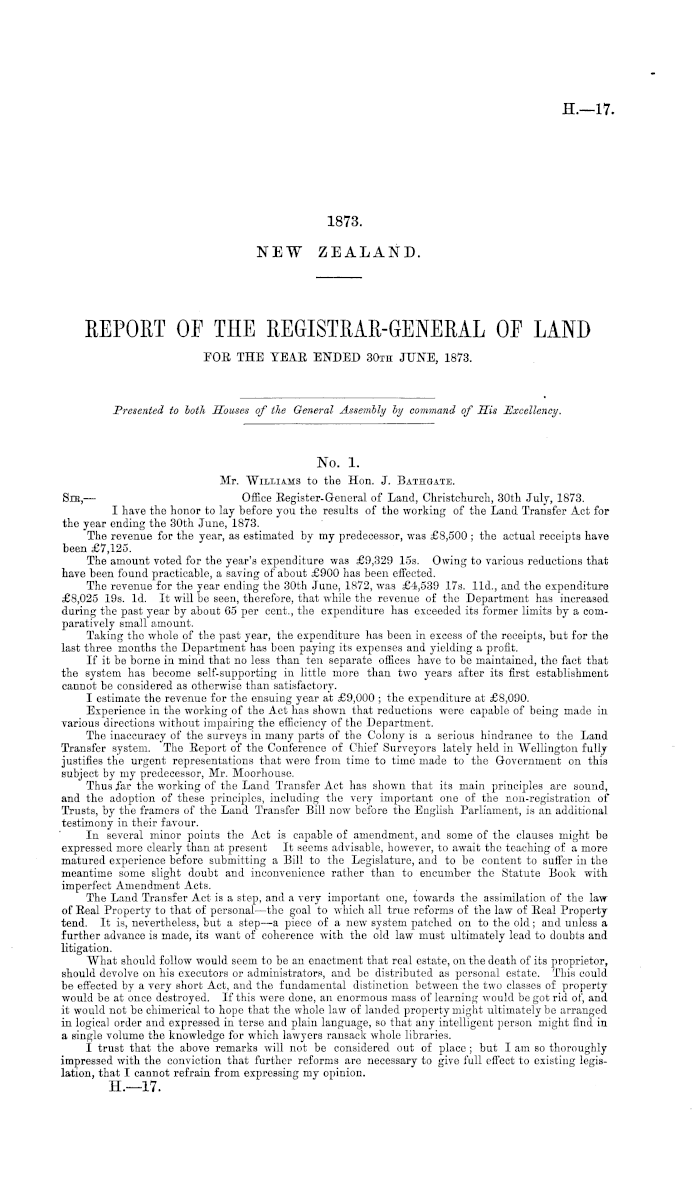 Papers Past, Parliamentary Papers, Appendix to the Journals of the House  of Representatives, 1873 Session I