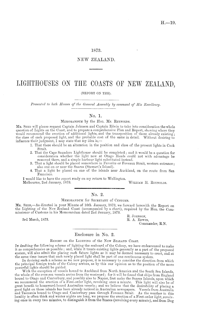 Papers Past, Parliamentary Papers, Appendix to the Journals of the House  of Representatives, 1873 Session I