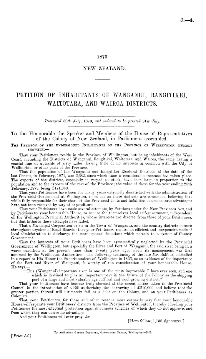 Papers Past, Parliamentary Papers, Appendix to the Journals of the House  of Representatives, 1873 Session I