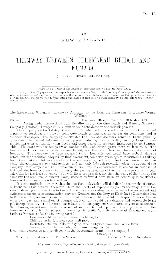 Papers Past, Parliamentary Papers, Appendix to the Journals of the House  of Representatives, 1888 Session I