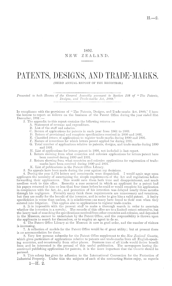 Papers Past, Parliamentary Papers, Appendix to the Journals of the House  of Representatives, 1892 Session I