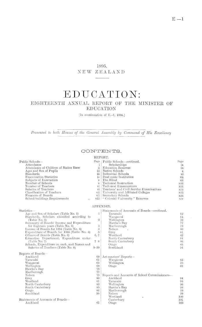 Papers Past | Parliamentary Papers | Appendix to the Journals of the House  of Representatives | 1895 Session I | EDUCATION: EIGHTEENTH ANNUAL REPORT  OF THE...