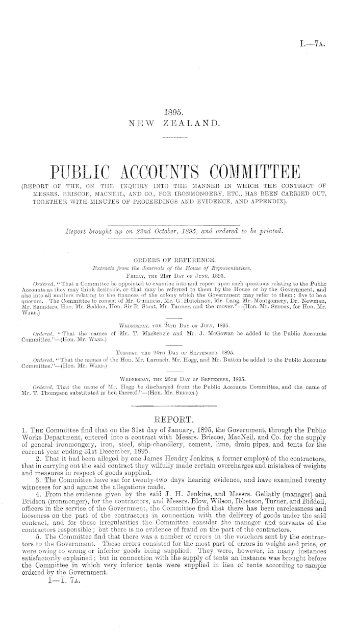 Papers Past, Parliamentary Papers, Appendix to the Journals of the House  of Representatives, 1895 Session I