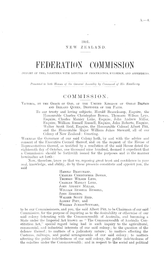 Papers Past, Parliamentary Papers, Appendix to the Journals of the House  of Representatives, 1901 Session I