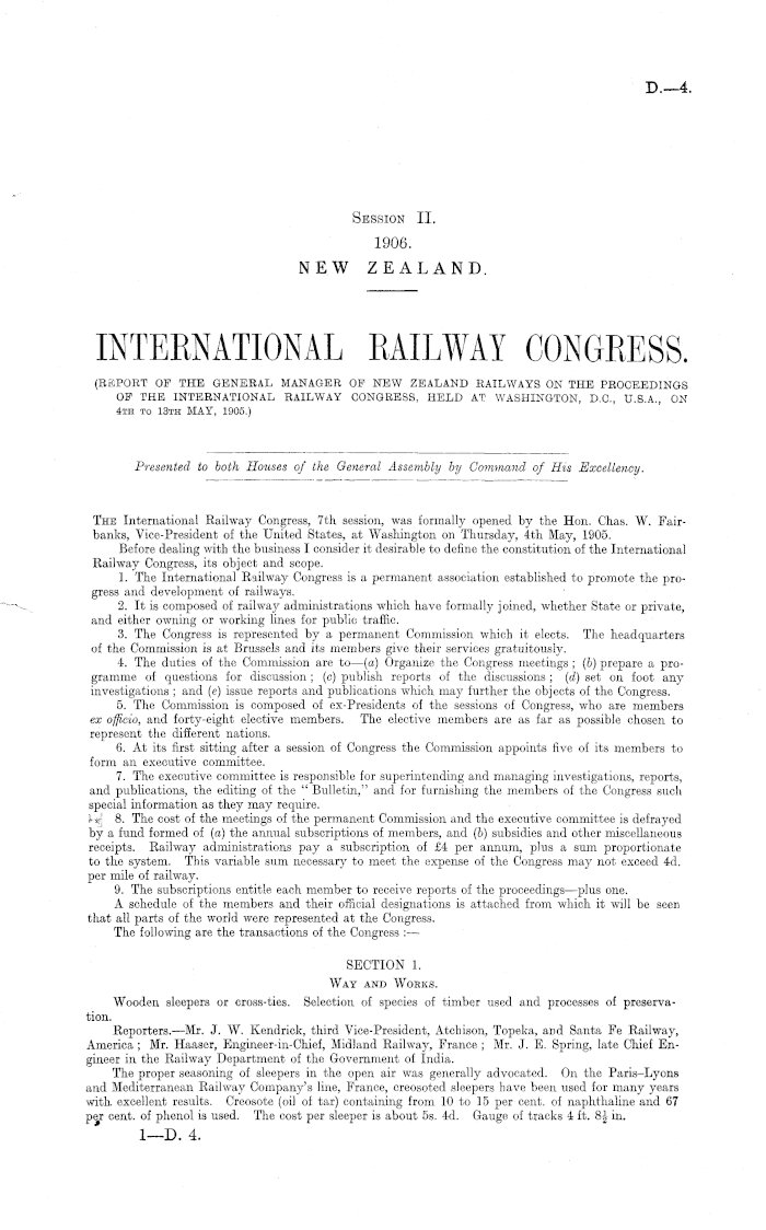 Papers Past Parliamentary Papers Appendix To The Journals Of The House Of Representatives 1906 Session Ii International Railway Congress Report Of The
