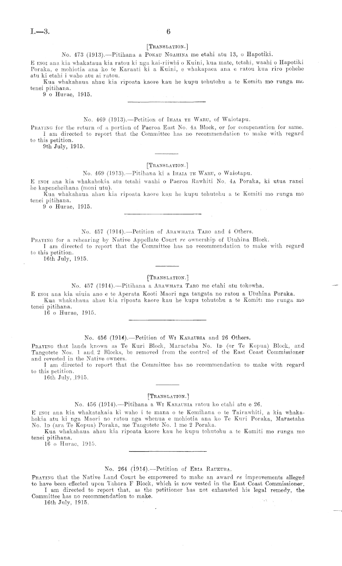 Papers Past Parliamentary Papers Appendix To The Journals Of The House Of Representatives 1915 Session I Native Affairs Committee Reports Of The Nga