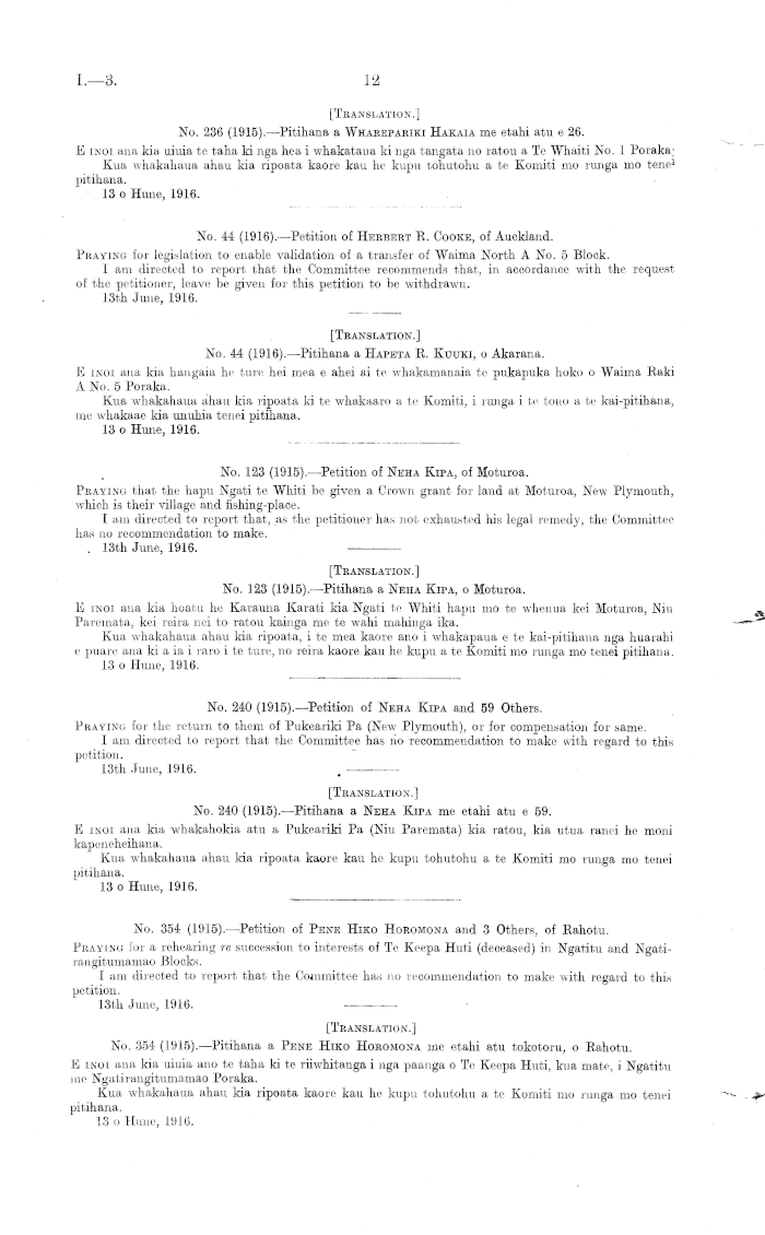 Papers Past Parliamentary Papers Appendix To The Journals Of The House Of Representatives 1916 Session I Native Affairs Committee Reports Of The Nga