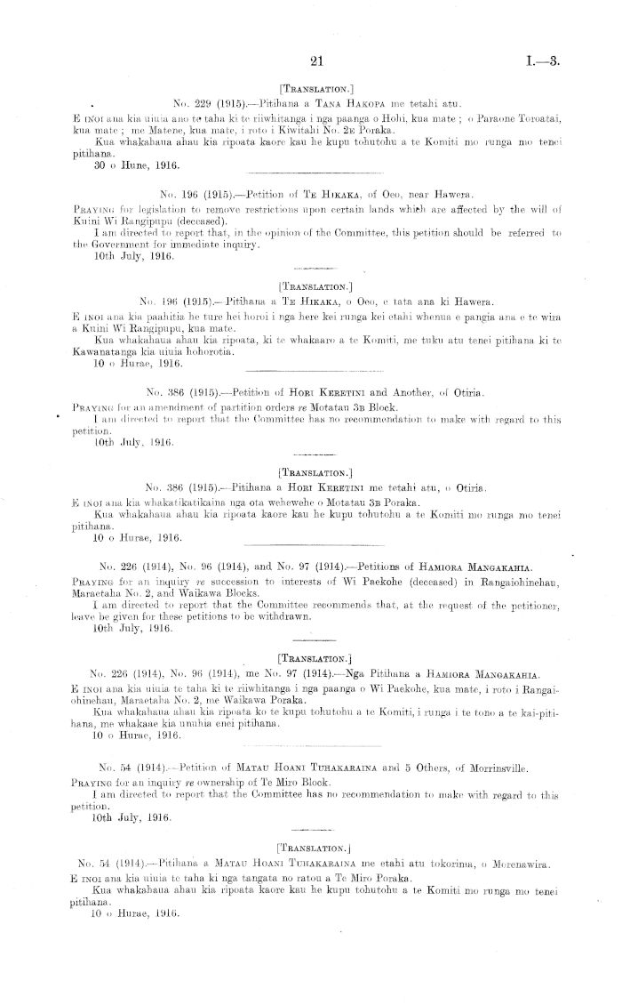 Papers Past Parliamentary Papers Appendix To The Journals Of The House Of Representatives 1916 Session I Native Affairs Committee Reports Of The Nga