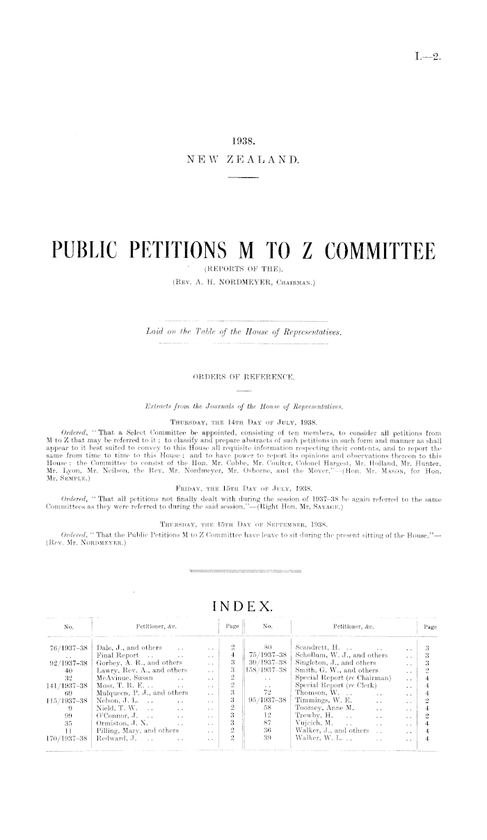 Papers Past Parliamentary Papers Appendix To The Journals Of The House Of Representatives 1938 Session I Public Petitions M To Z Committee Reports Of