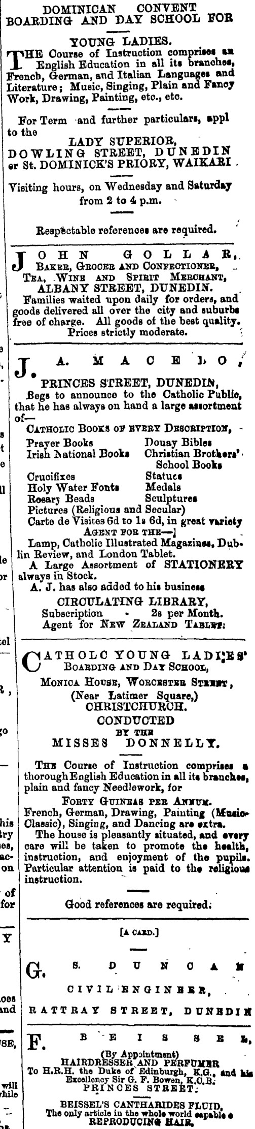 Papers Past Magazines And Journals New Zealand Tablet 10 April 1875 Page 19 Advertisements Column 3