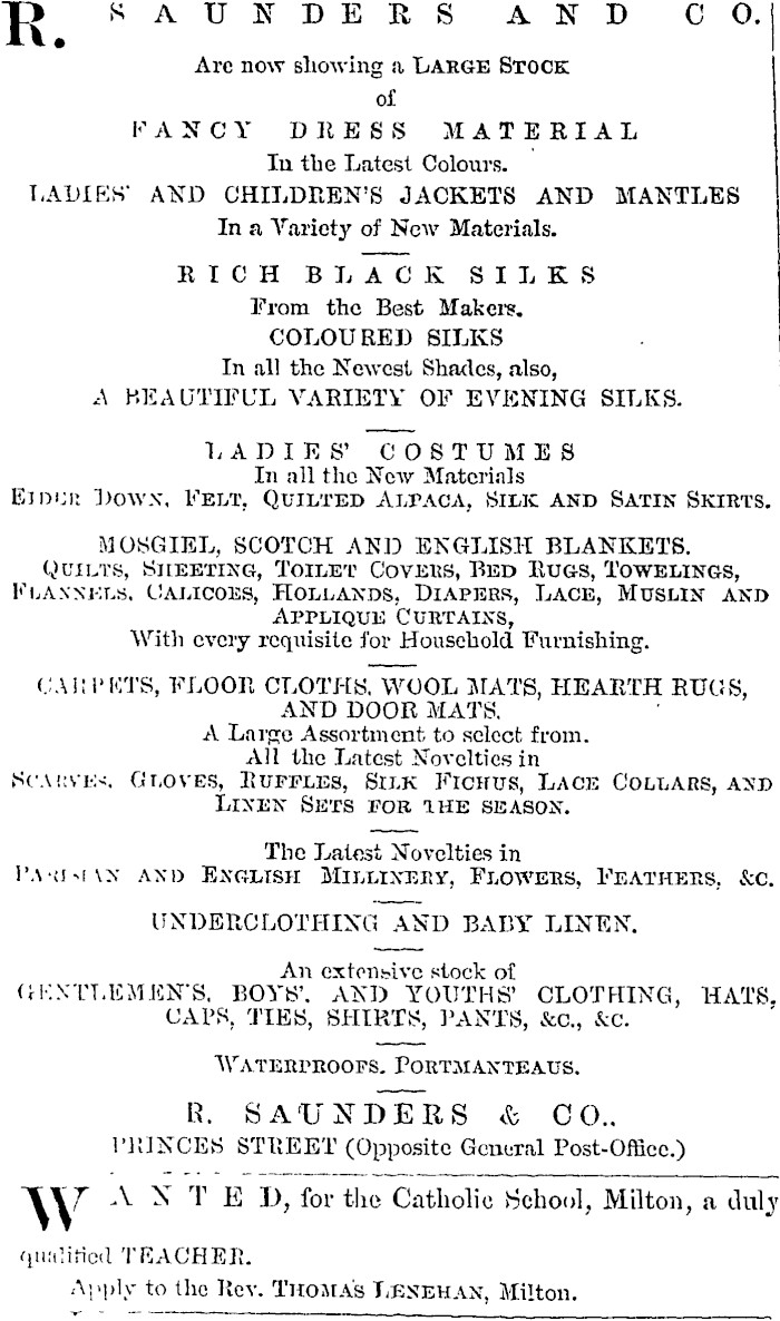 Papers Past Magazines And Journals New Zealand Tablet 3 May 1878 Page 11 Advertisements Column 1