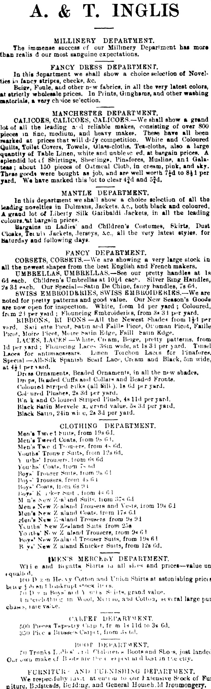 Papers Past Magazines And Journals New Zealand Tablet 1 February 1889 Page 10 Advertisements Column 1
