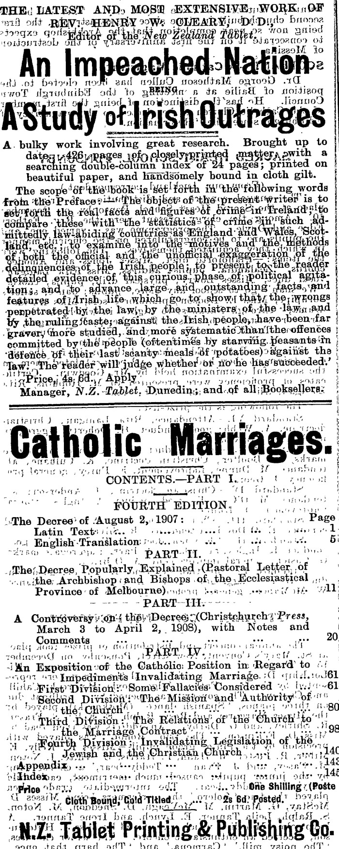 Papers Past Magazines And Journals New Zealand Tablet 30 December 1909 Page 70 Advertisements Column 1