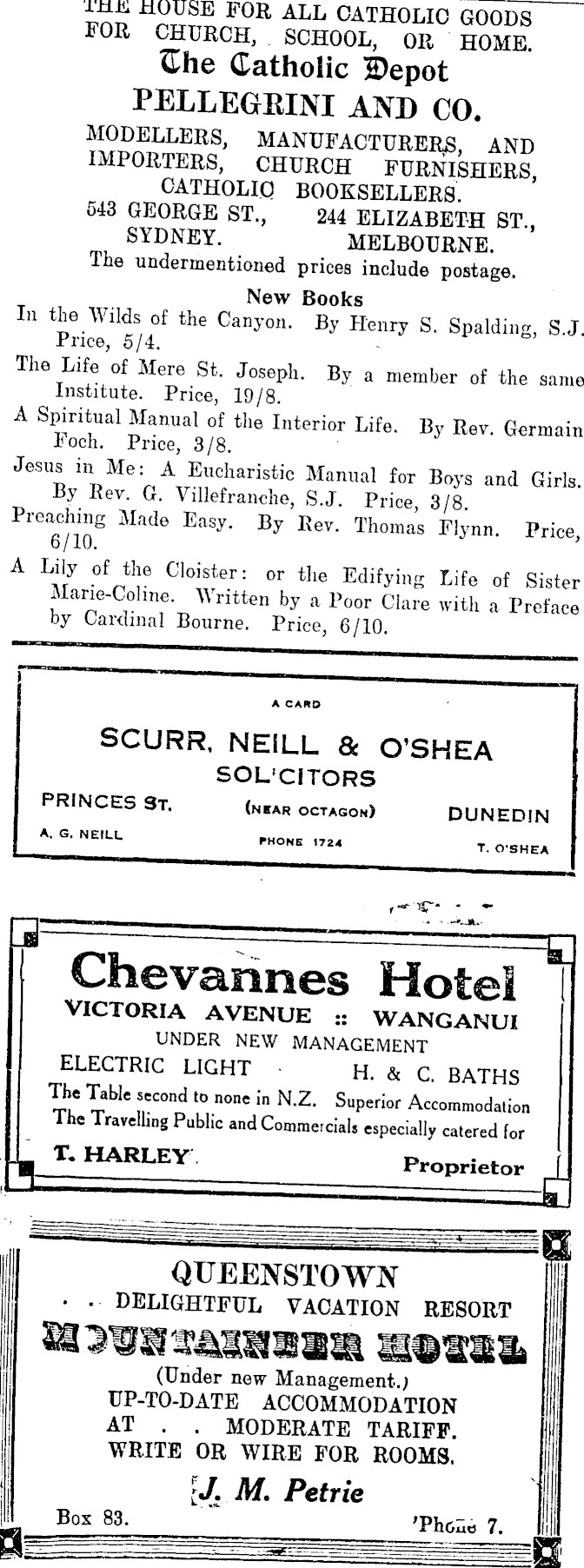 Papers Past Magazines And Journals New Zealand Tablet 3 January 1924 Page Advertisement 1