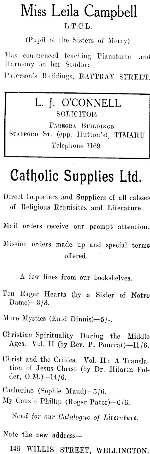 Papers Past | Magazines and Journals | New Zealand Tablet | 4 February 1925  | Page 38 Advertisement 4