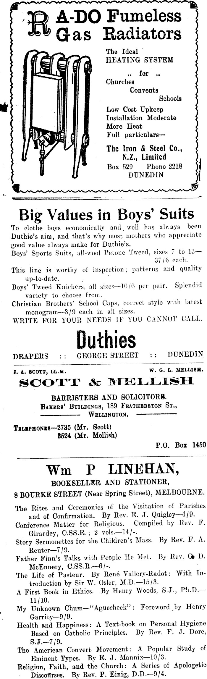 Papers Past Magazines And Journals New Zealand Tablet 25 October 1923 Page 55 Advertisement 1