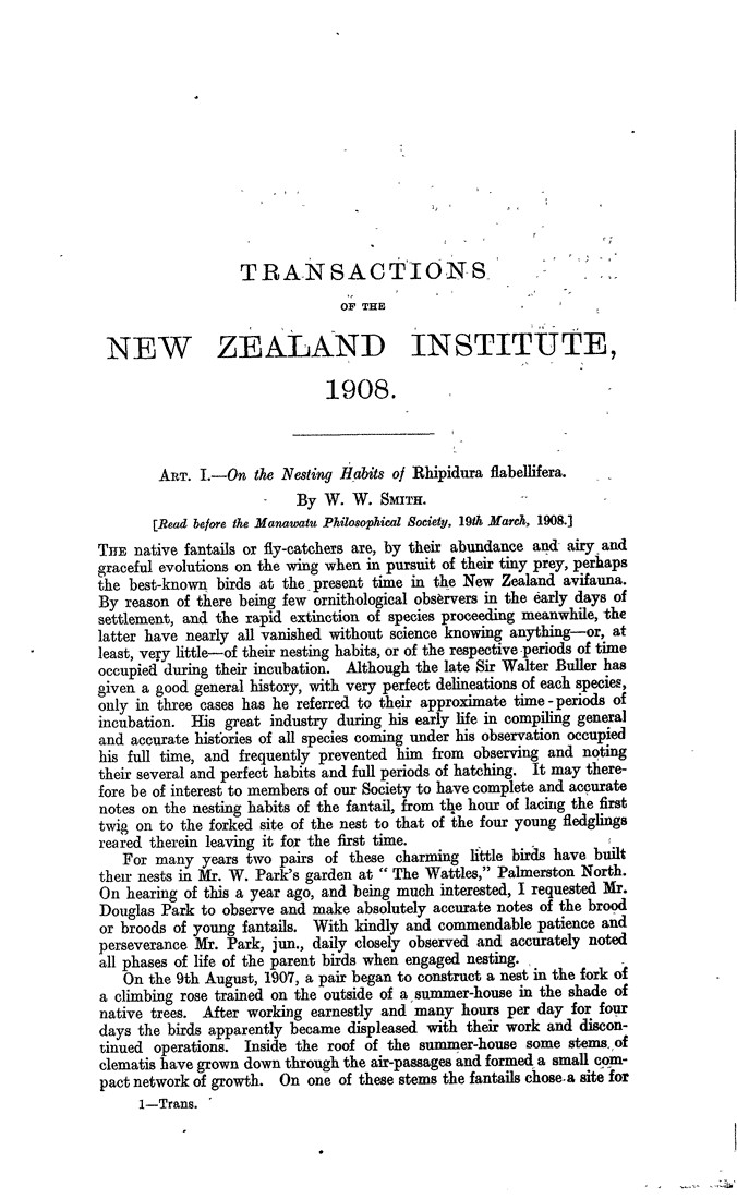 Papers Past, Magazines and Journals, Transactions and Proceedings of the  Royal Society of New Zealand, 1908
