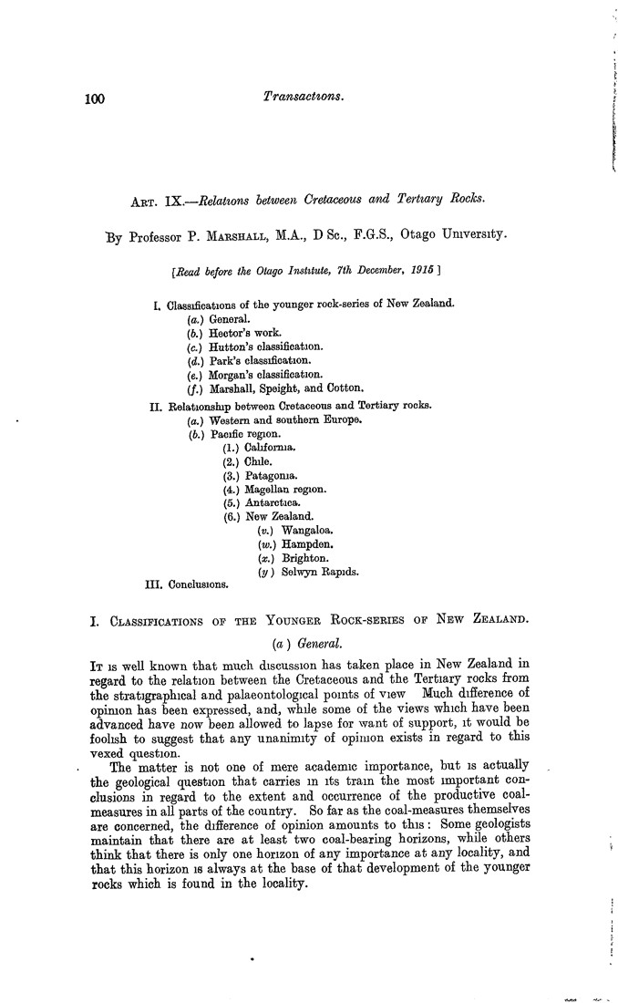 Papers Past Magazines And Journals Transactions And Proceedings Of The Royal Society Of New Zealand 1915 Art Ix Relations Between Cretaceous And Tertiary