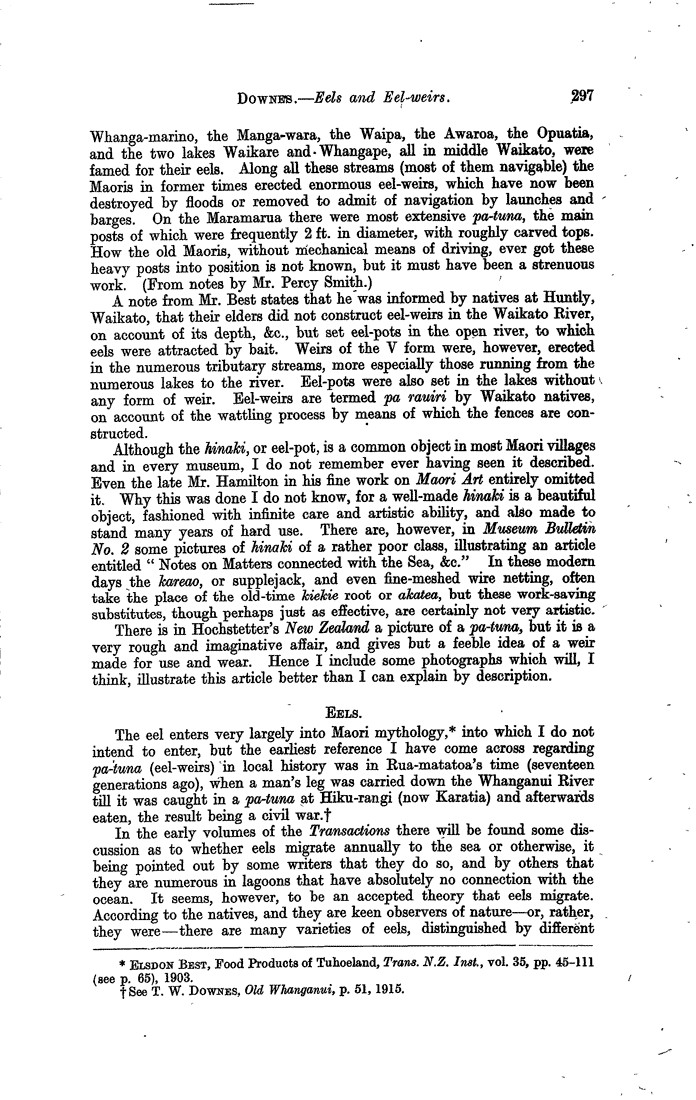 Papers Past Magazines And Journals Transactions And Proceedings Of The Royal Society Of New Zealand 1918 Art Xxxi Notes On Eels And Eel Weirs Tuna And